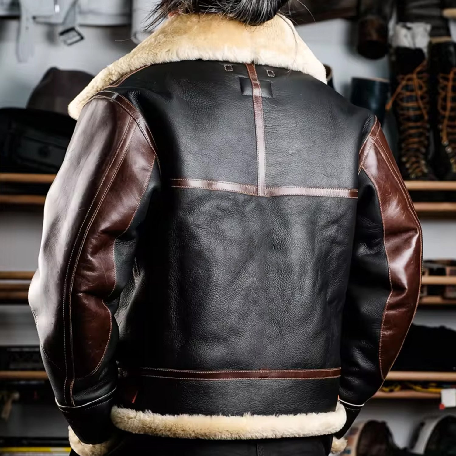 B3 sheepskin bomber jacket back