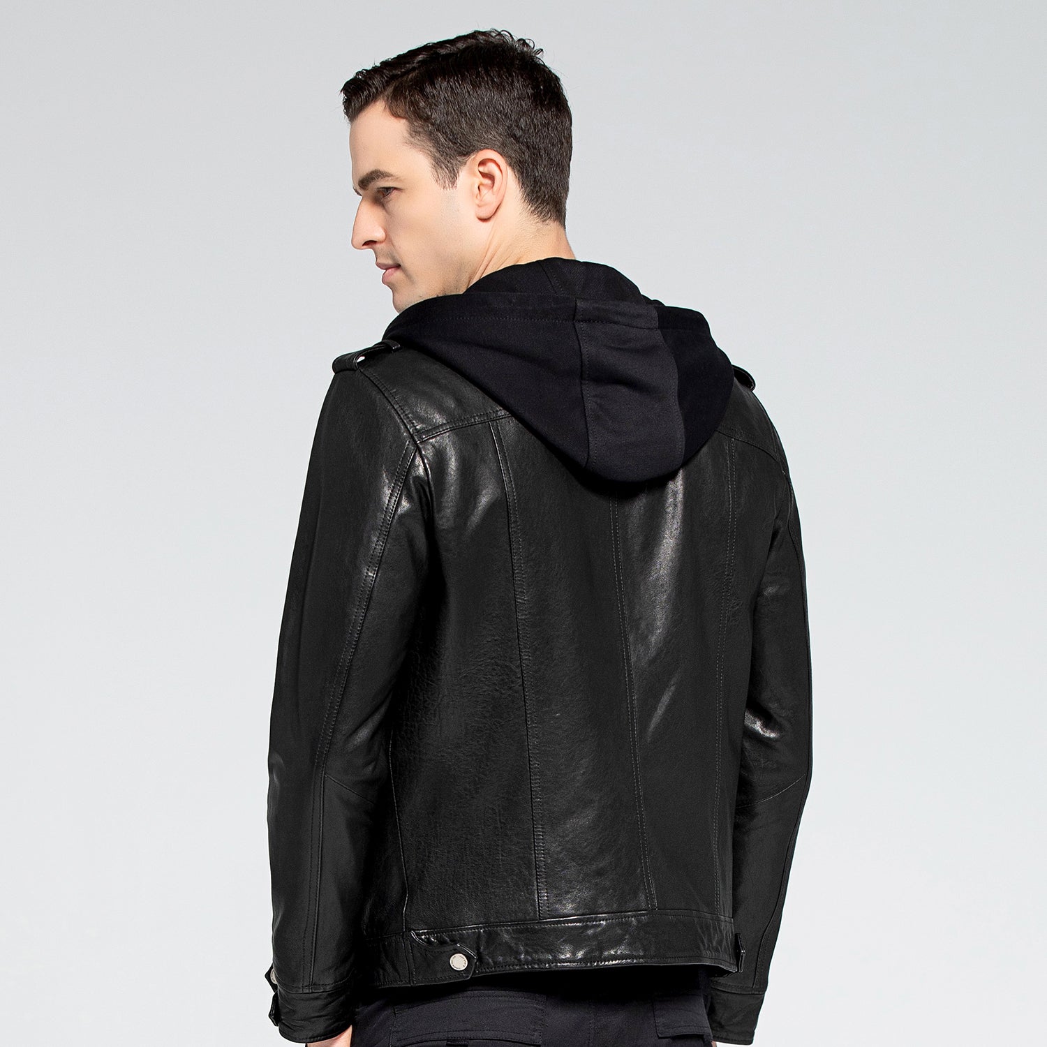 BikerJacket BlackHoodieLambskinJacketBackEffect