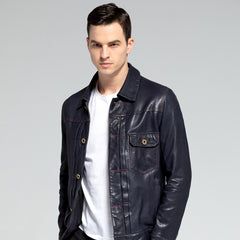 BikerJacket BlueMen sLeatherJacketSlimLapelJacketSideEffect