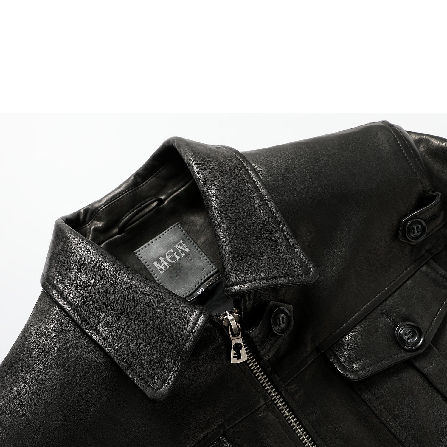 BikerJacket Men sBlackGrainedCowhideJacketCollar