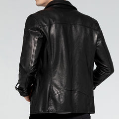 BikerJacket Men sBlackGrainedCowhideJacketModelBack