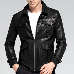 BikerJacket Men sBlackGrainedCowhideJacketModelZip