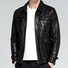 BikerJacket Men sBlackGrainedCowhideJacketModel