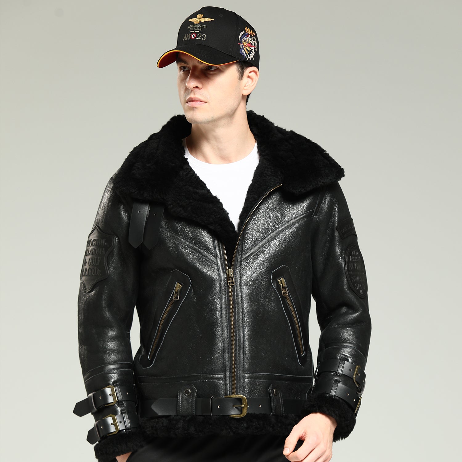 BlackthermalMen smotorcycleSheepskinShearlingB3Bomberjacket