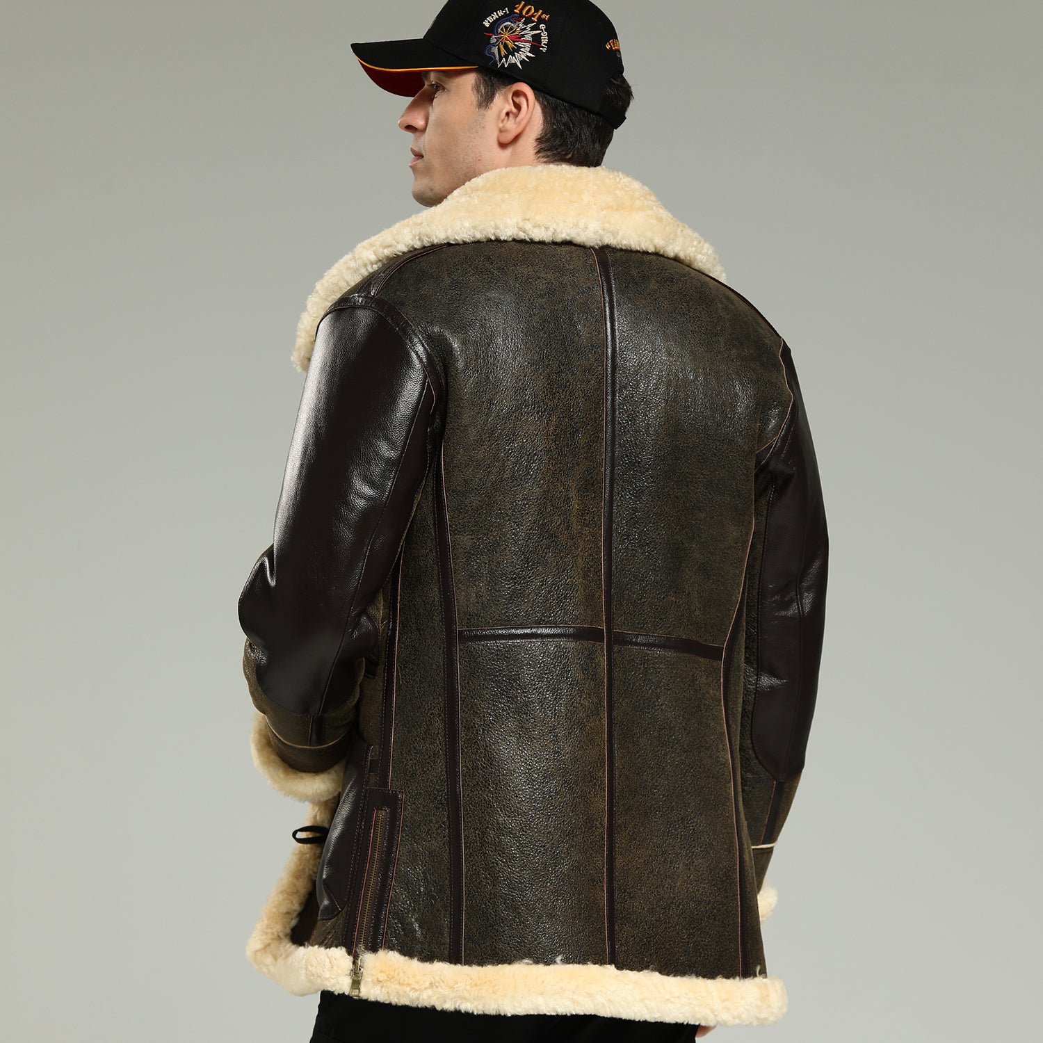 Dark Brown Lambskin B3 Bomber Jacket Back View