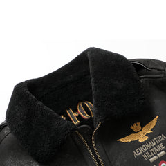 Sheepskin Leather Badge G-1 Flight Jacket - Italian shearling shearling collar air force bomber jacket