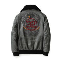 ItalianWoolCollarBomberJacket EagleEmbroideredF-35FlightJacketBackActual