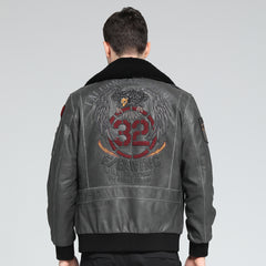 ItalianWoolCollarBomberJacket EagleEmbroideredF-35FlightJacketBack