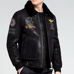 Sheepskin Leather Badge G-1 Flight Jacket - Italian shearling shearling collar air force bomber jacket