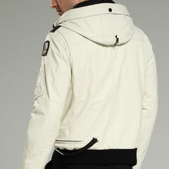 LeatherDown-Men sWhiteHoodedCowhideDownJacketBack