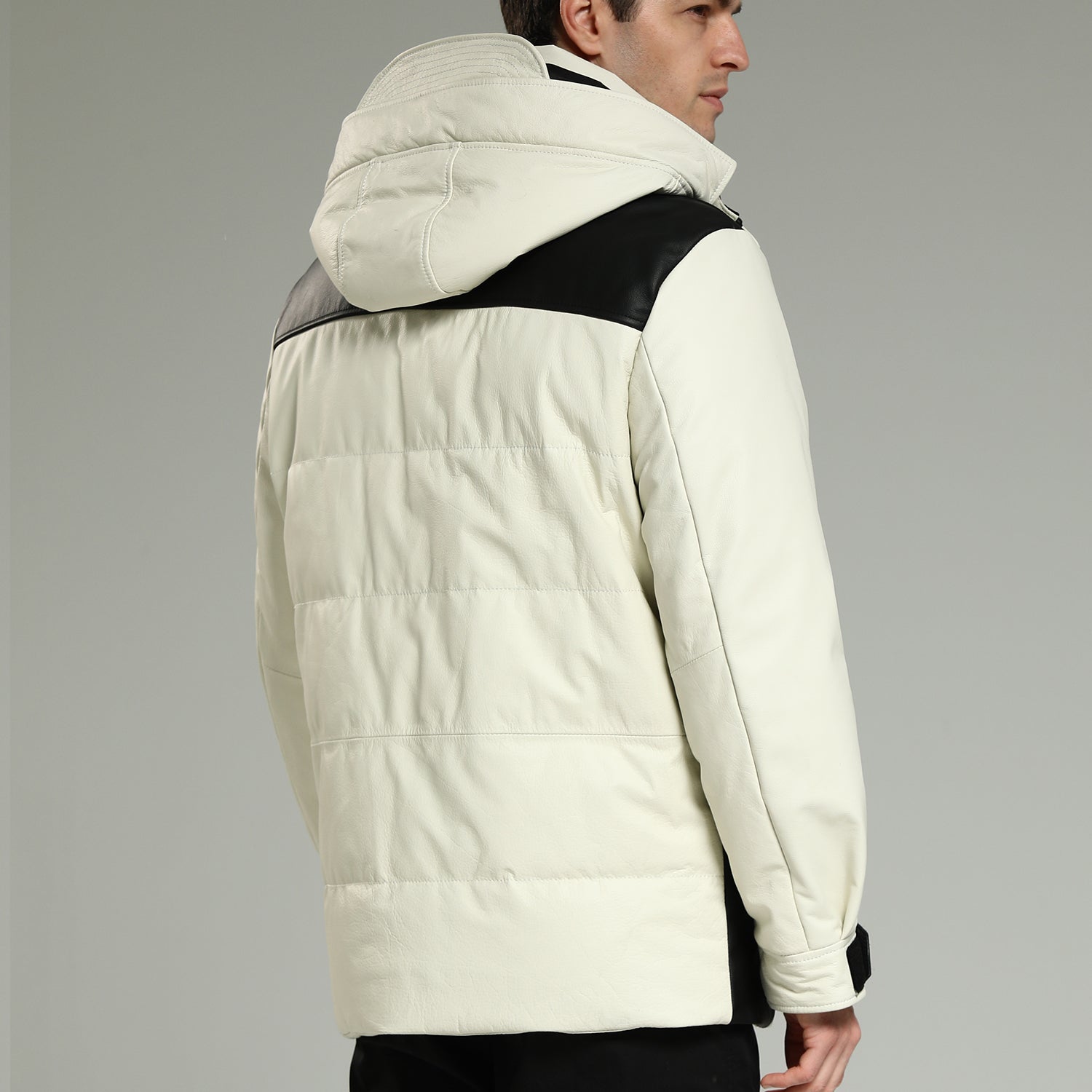 LeatherDownJacket-LuxuryWarmWhiteHoodedLeatherDownJacketBackRight