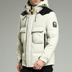 LeatherDownJacket-LuxuryWarmWhiteHoodedLeatherDownJacketClosedRight