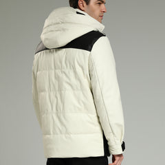 Leatherdownjacket-Whitehoodedcowhidedownjacketbackleft