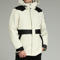 Leather Down Jacket - White Hooded Cowhide Down Jacket