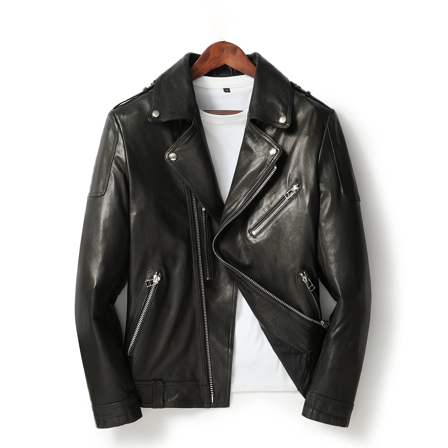 MotorcycleJacket Men sBikerLeatherJacketInBlack