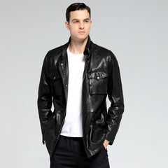 MotorcycleJacket Men sExtendedBlackMotorcycleJacketModel