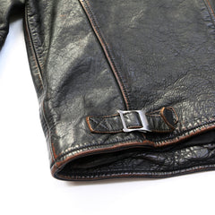 MotorcycleJacket RetroDistressedMotorcycleLeatherJacketHemDecoration