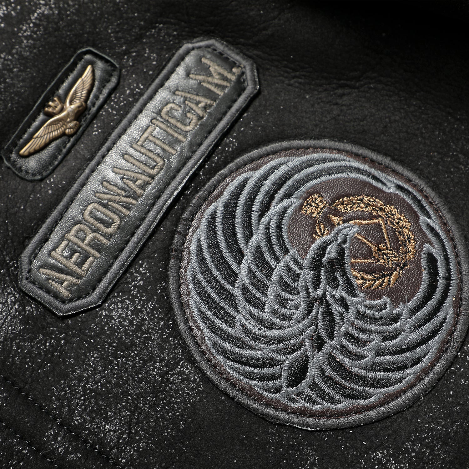 SheepskinLeatherJacketMen sFurCoatBadgeG-1AirForceFlightJacket-ItalianEmbroideryPatternonFrontChest